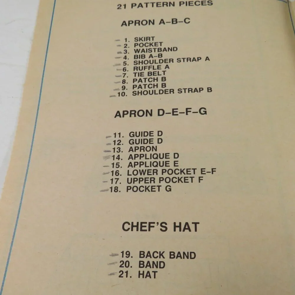 McCalls 3424 Sewing Pattern Apron & chief hat EASY complete
